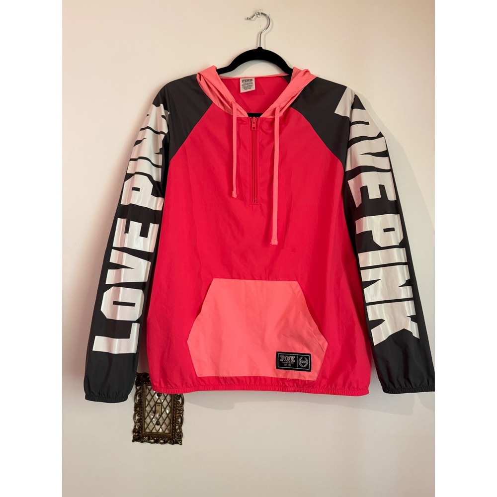 Victoria's Secret PINK Anorak Oversized Windbreaker Jacket Pink XS Quarter Zip